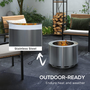 English Elm Outsunny 32 Inch Outdoor Propane Gas Fire Pit Table with 50,000 BTU, Faux Stone Square Design, Lava Rocks, Rain Cover Silver W2225P217256