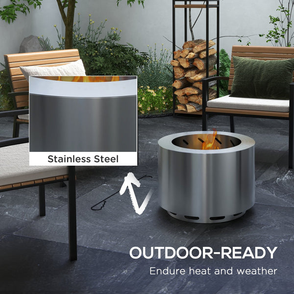 English Elm Outsunny 32 Inch Outdoor Propane Gas Fire Pit Table with 50,000 BTU, Faux Stone Square Design, Lava Rocks, Rain Cover Silver W2225P217256