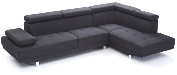 English Elm Riveredge Modern Right-Facing Sectional with Adjustable Armrests & Headrests, Chrome Legs, Fabric Comfort Black 21 L x 76 W x 34 H B078S00397