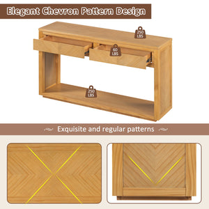 English Elm TREXM Elegant Chevron Console Table with Two Smooth-Glide Drawers and Open Shelf, Sturdy Entryway Accent Natural N715P235096N