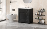 English Elm 30" Bathroom Vanity With Sink Top, Bathroom Vanity Cabinet With Door and Two Drawers, Mdf Boards, Solid Wood, One Package, Black