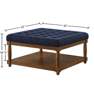 English Elm Large Square Tufted Ottoman with Wood Shelf Upholstered Footrest for Living Room Navy Blue W2186P204185
