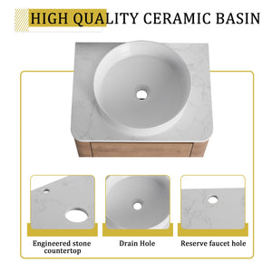 English Elm 60'' Wall-Mounted Bathroom Vanity With Ceramic Art Sink, Soft-Close Door & Stylish Storage Solutions W999S00410
