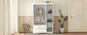 English Elm 3-door Wardrobe with Full Length Mirror Lockable Drawer and Bedroom Shelf Storage White LP006601AAK