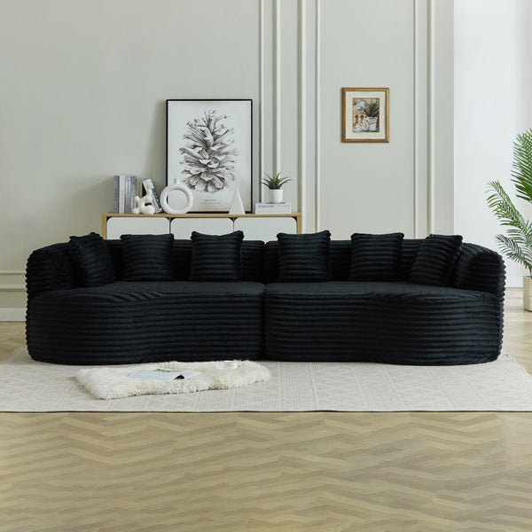 English Elm Curved Chenille Sectional Sofa Deep Seat Cloud Cushions Four Seater Modern Living Room Black W3505P456572