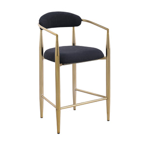 English Elm Modern Boucle Bar Stools Set of 2 — Upholstered Counter Chairs with Toothpick Iron Frame & Gold Accent, Luxe Comfort Black+Gold W1567P209545