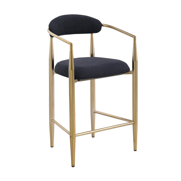 English Elm Modern Boucle Bar Stools Set of 2 — Upholstered Counter Chairs with Toothpick Iron Frame & Gold Accent, Luxe Comfort Black+Gold W1567P209545
