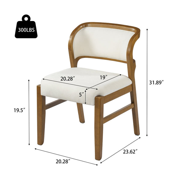 English Elm Mid-century Modern Linen Blend Dining Chairs Rubberwood Legs Sculptural Backrest Set of 2 Beige,Walnut N768P442078W