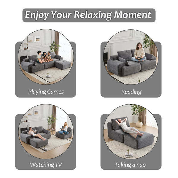 English Elm Modern Memory Foam Compressed Sofa — Pet-Friendly Corduroy Modular Sectional, Cloud-Like Comfort, No Assembly Grey W3723S00011