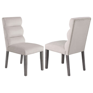 English Elm Highmore Stone Velvet Upholstered Dining Side Chair with Tufted Foam Back and Cool Gray Legs - Set of 2 Beige B062P299895