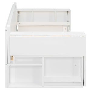 English Elm Full Size Daybed with Hydraulic Desk Armrests Storage Drawer and Sofa Seating White LT000271AAK