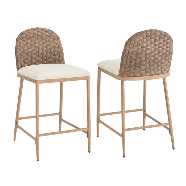 English Elm 25" Farmhouse Counter Stools Set of 2 Woven Rattan Back Iron Frame Kitchen Island N762P329154D