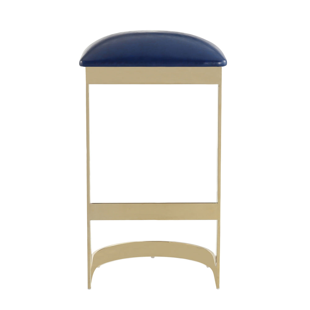 English Elm Aura Metal Upholstered Barstool Blue — Backless Faux Leather Seat, Foam Padding, Brass Polished Base, 28.5" Height, No Assembly Needed B365P397988