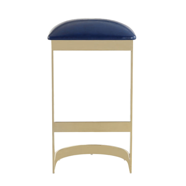 English Elm Aura Metal Upholstered Barstool Blue — Backless Faux Leather Seat, Foam Padding, Brass Polished Base, 28.5" Height, No Assembly Needed B365P397988
