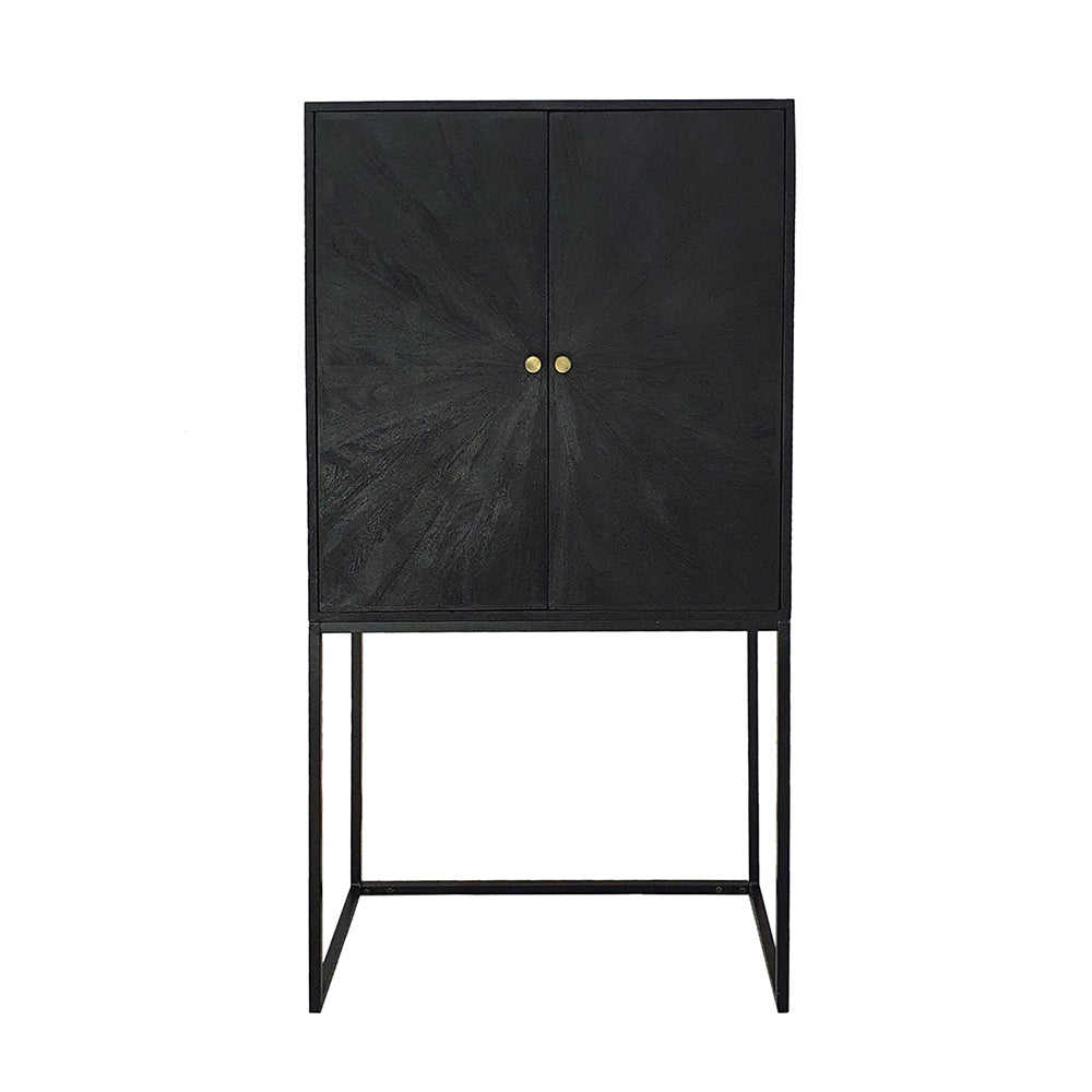 English Elm 31.5x16.5x60" Cabinet Black - Sleek Iron Base Accent Storage with Dual Doors, Versatile Display Pedestal W2078P293320
