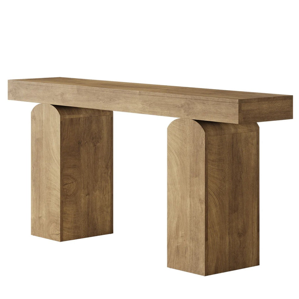 English Elm Sleek Wood Grain Console Table Geometric Base Slim Entryway Sofa Foyer Accent T3971P463447