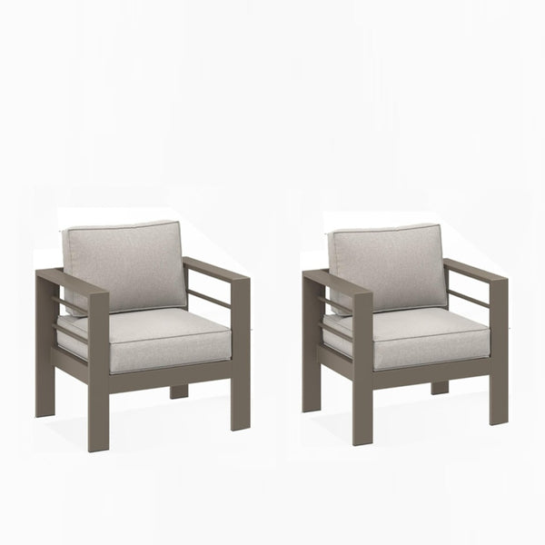 English Elm Set of 2 Outdoor Iron Armchairs with Olefin Cushions for Patio Resort Lounging Light Khaki+Beige B082P455105