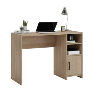 English Elm Desk, Compact Brown-Finish Desk With Adjustable Shelves For Small Spaces – Modern Home Office Solution B356P402730