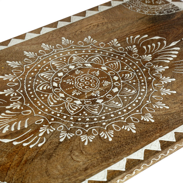 English Elm Christopher Knight Home® - WOODEN Handcrafted 2-Drawer End Table in Natural Mango Wood with Hand-Painted Boho Design, Shelf 74891.00