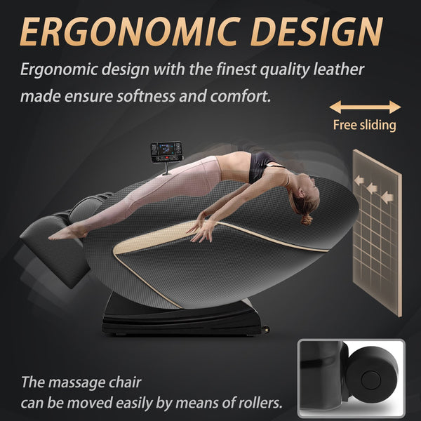 English Elm Massage Chair With Bluetooth Speakers, Zero Gravity Recline & Full-Body Air Pressure Relief - Black W1875P254004