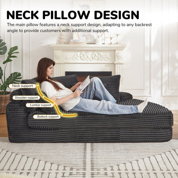 English Elm 78.5-inch Corduroy Modular Sofa Bed with Circular Lounger Design and Plush Pillows W834P385981