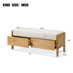 English Elm Upholstered Storage Bench with Pe Rattan Panels Oak Rubberwood Legs Boho Accent N757P257636I