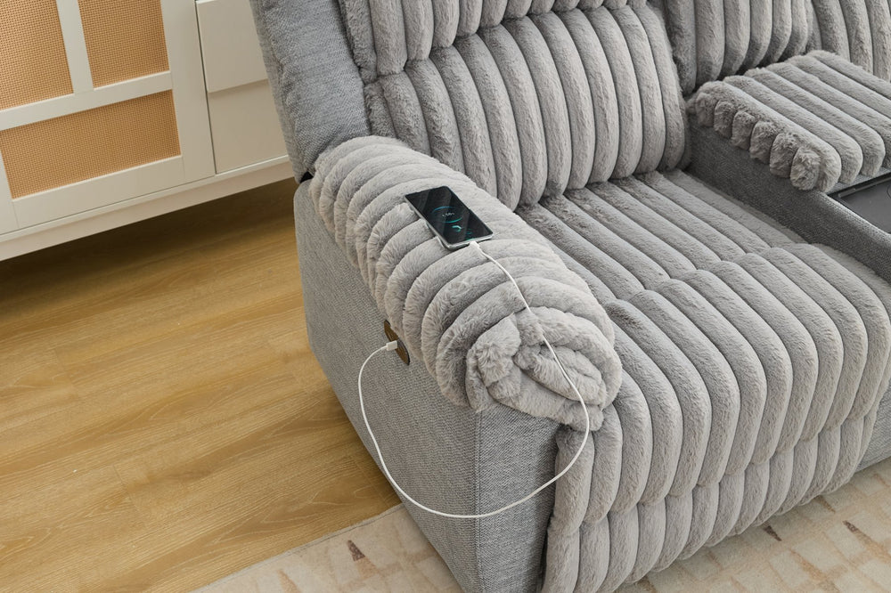 English Elm M083 Power Reclining Sectional Sofa with Wireless Charger, Hidden Cupholders, USB Ports for Comfort Grey W1805S00082