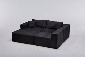 English Elm Modular Cloud Sectional with Deep Lounge Seat Corduroy Upholstered L-shape Living Room Sofa W1919S00006