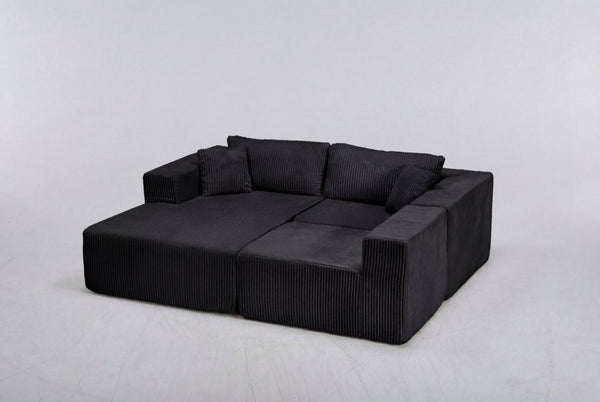English Elm Modular Cloud Sectional with Deep Lounge Seat Corduroy Upholstered L-shape Living Room Sofa W1919S00006