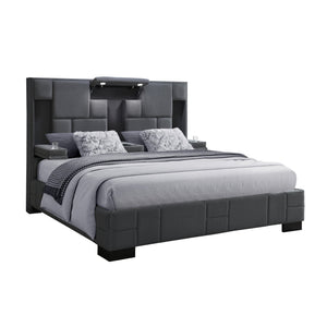 English Elm YARIS Queen Bed with Fold-Down Armrests, Built-In Wireless Charger, LED Lights & Speakers Dark Gray 70.4 L x 60.4 W x 8.07 H B201S00185