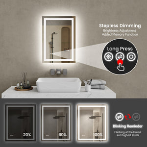 English Elm 20"*28"LED Modern Bathroom Vanity Mirror, Stepless Dimmable Front & Back Light, CRI90+, Anti-Fog, IP44 Waterproof, Touch Sensor Memory T3177P320622