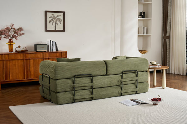English Elm Convertible Sleeper Sofa Bed Corduroy 4-in-1 Folding Floor Couch with 35D Sponge Support and No-Assembly Green W3434P378558