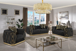 English Elm Cavalli Glam Three Piece Living Room Set Diamond Upholstery with Brushed Gold Metal Legs Black+Gold B009S02183