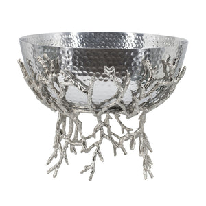 English Elm 14.2x14.2x10.8" Silver Aluminum Bowl Organic Twig Stand Sculptural Nickel Centerpiece W2078P489710