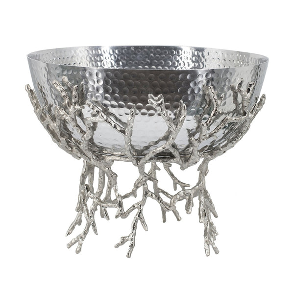 English Elm 14.2x14.2x10.8" Silver Aluminum Bowl Organic Twig Stand Sculptural Nickel Centerpiece W2078P489710