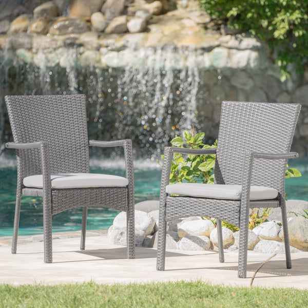 English Elm Christopher Knight Home® - CORSICA Wicker KD Dining Chair with Water-Resistant Removable Cushion — Stylish Outdoor Seating for Patios Grey 37.5 L x 21.5 W x 10.25 H 56424.00GRY