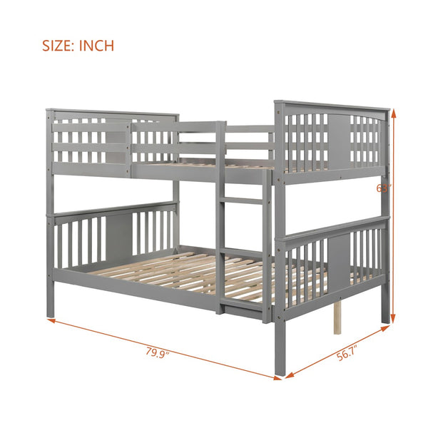 English Elm Full Over Bunk Bed Solid Pine Frame White Finish Converts to Two Beds LT000203AAE-1