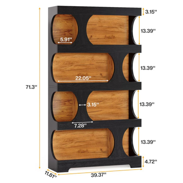 English Elm Practical S-shaped Bookcase Four Tier Mdf Shelving Unit for Living Room or Office T3971P452651