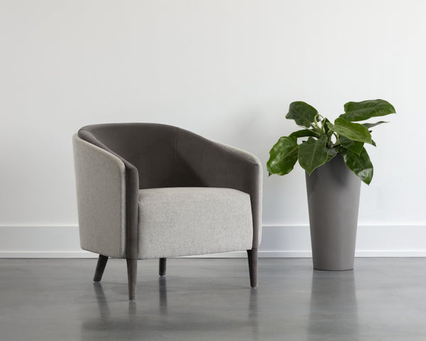 Sunpan SHEVA Armchair - Elegant Barrel-Back Design in Ernst Sandstone & Meg Ash for Modern Interiors 110340