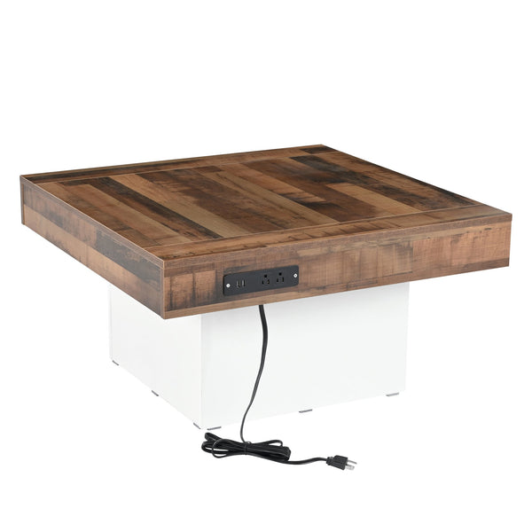 English Elm ON-TREND Spliced Wood Grain Coffee Table with App LED, 2 USB Ports & Outlets, Rustic White Brown N721P189320K