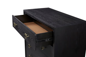 English Elm 5 Drawer Chest with Felt-Lined Top Drawer, Textured PU Finish, Smooth Side Guides, Ample Storage Appeal Black 45.25 L x 22.5 W x 53.25 H B2699P237494