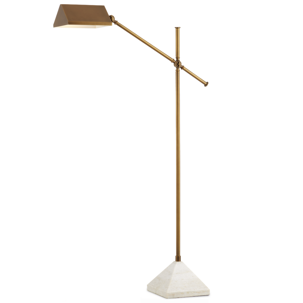 Repertoire Adjustable Brass Floor Lamp with White Marble Base - Modern Elegance for Your Space