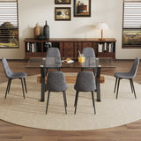 Modern Glass Dining Set: Table, 6 Chairs, Black Metal Base - Stylish & Durable