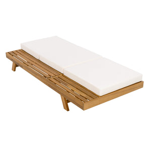 English Elm Christopher Knight Home® - Lounge Chaise Set - Adjustable Acacia Wood Frame With Cream Cushion, Perfect For Outdoor Relaxation N770P253442T_N770P208317C