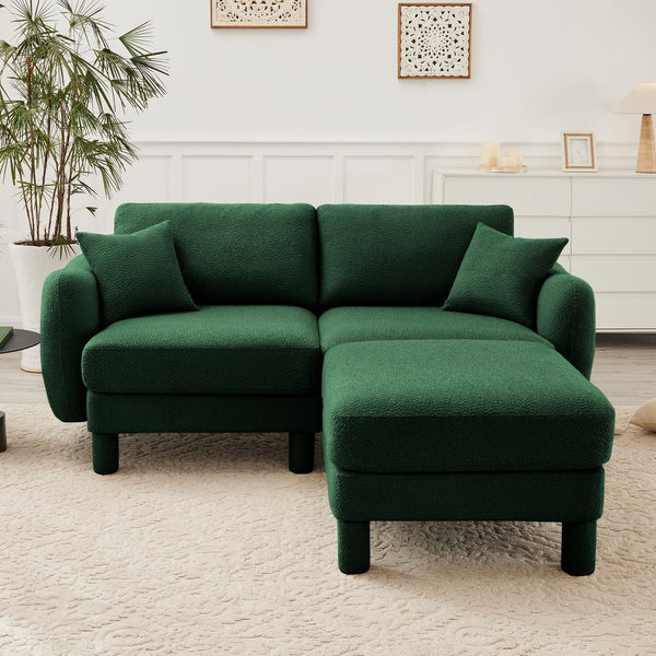 English Elm Boucle Loveseat Sectional Sofa With Removable Ottoman, Shell-Shaped Armrests, Green For Chic Spaces W3041S00307