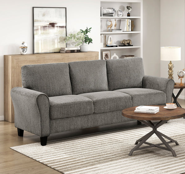 English Elm Classic Comfort 2pc Sofa Set with Chenille Upholstery, Pocket Coil Support, Rolled Arms & Exposed Feet Brown 68.5 L x 26 W x 17.5 H B011S01723