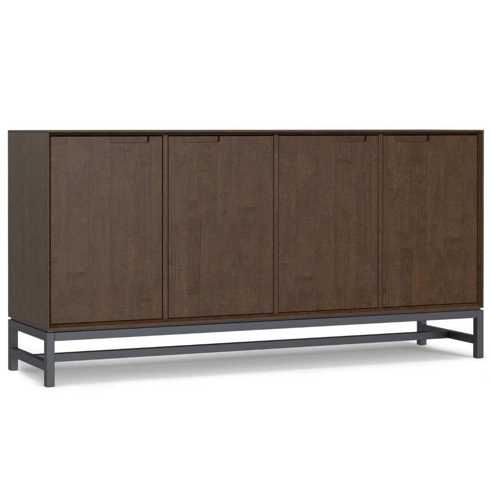 English Elm Banting Solid Wood Walnut Sideboard with Four Doors and Steel Base for Dining Rooms B136P439015