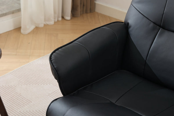 English Elm 011-Massage Recliner Chair with Ottoman, 360° Swivel PU Leather, 5-Point Vibration Massage, Heated Seat, 140° Backrest Comfort Black W2636P262429