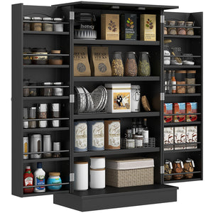 English Elm HOMCOM 41" Kitchen Pantry Storage Cabinet with 5-Tier Shelves, 12 Door Racks, Anti-Tip Straps, Sleek Design Black W2225P229097