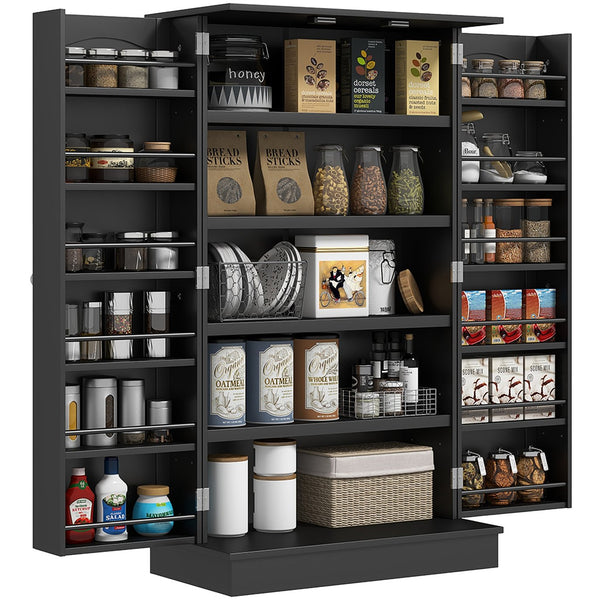 English Elm HOMCOM 41" Kitchen Pantry Storage Cabinet with 5-Tier Shelves, 12 Door Racks, Anti-Tip Straps, Sleek Design Black W2225P229097